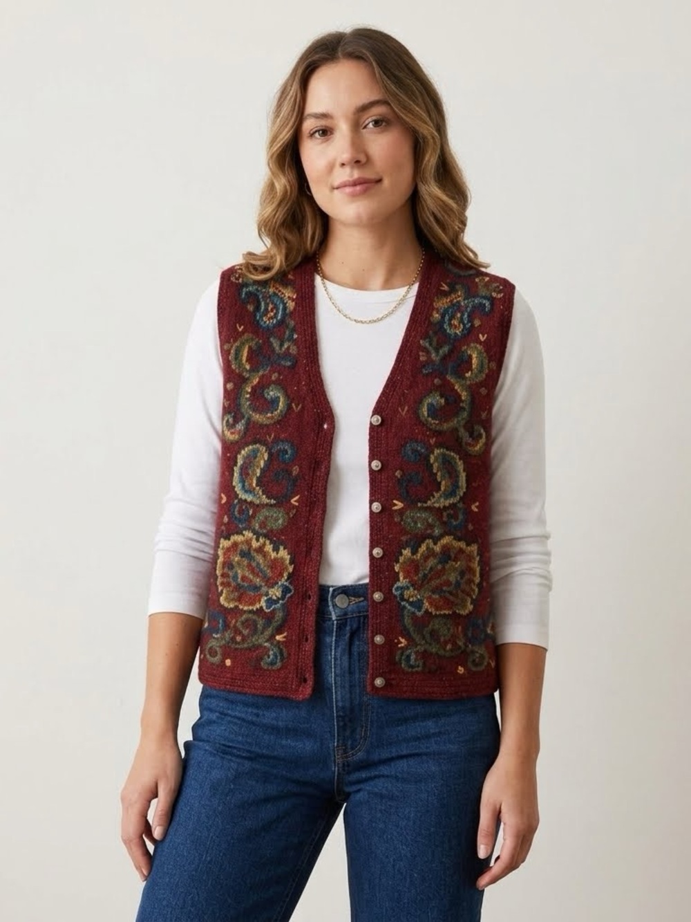 Cottagecore Burgundy Knit Wool Blend Vest